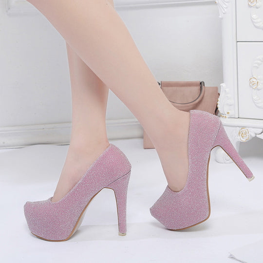 Damen elegante Glitzer-Pumps mit hohem Absatz und komfortablem Fußbett EB