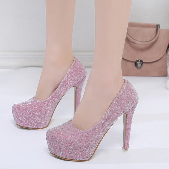 Damen elegante Glitzer-Pumps mit hohem Absatz und komfortablem Fußbett EB