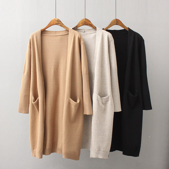 Damen Long-Cardigan mit offenen Fronten und praktischen Eingrifftaschen EB