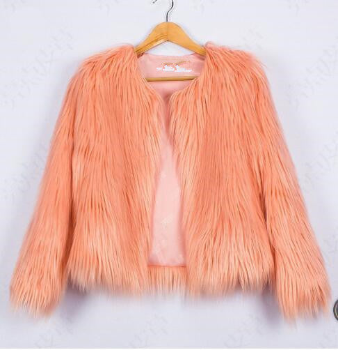 Damen Flauschige Kunstfelljacke mit voluminösem Schnitt und elegantem Kragen EB