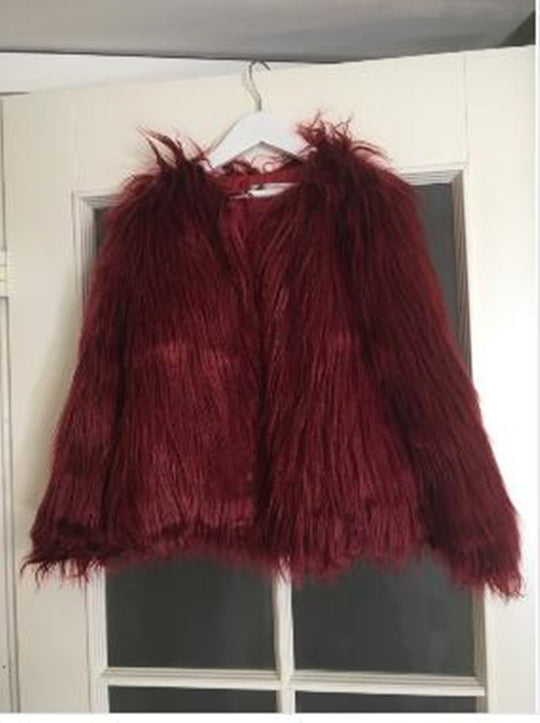 Damen Flauschige Kunstfelljacke mit voluminösem Schnitt und elegantem Kragen EB