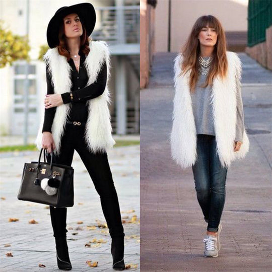 Damen Modische Kunstfell-Weste im trendigen Oversized-Schnitt EB