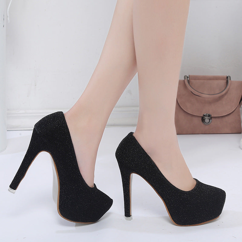 Damen elegante Glitzer-Pumps mit hohem Absatz und komfortablem Fußbett EB
