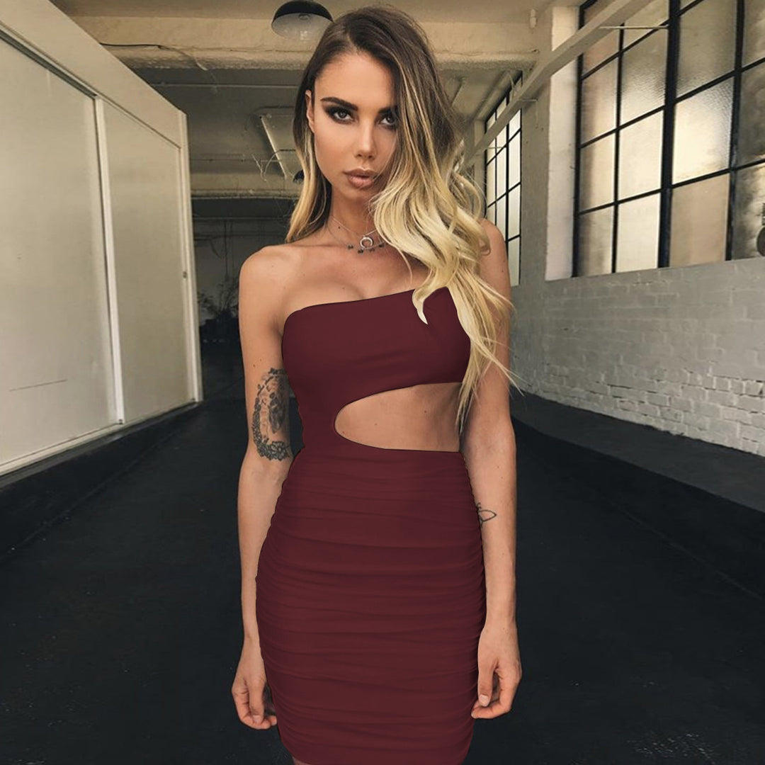 Damen figurbetontes Minikleid mit Cut-Out und asymmetrischem Ausschnitt EB