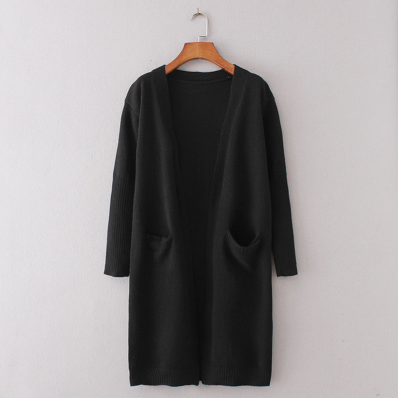 Damen Long-Cardigan mit offenen Fronten und praktischen Eingrifftaschen EB