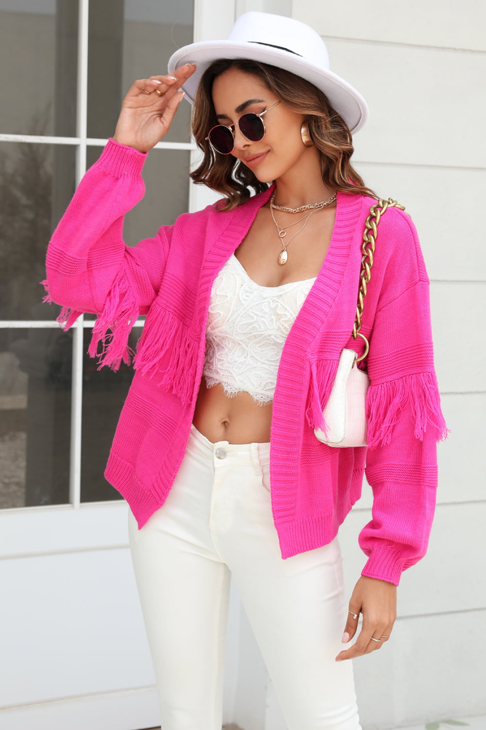 EB | Fransenbesatz Offene Vorder-Cardigan