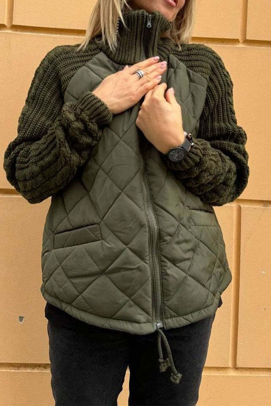 EB | Lässige einfarbige gestrickte Patchwork-gefütterte Jacke