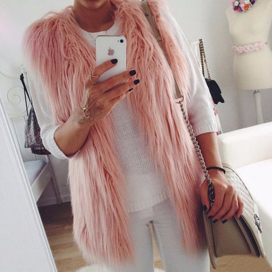 Damen Modische Kunstfell-Weste im trendigen Oversized-Schnitt EB