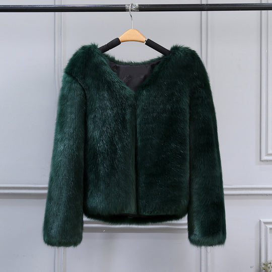 Damen Elegante Kunstfelljacke mit V-Ausschnitt und weichem Innenfutter EB