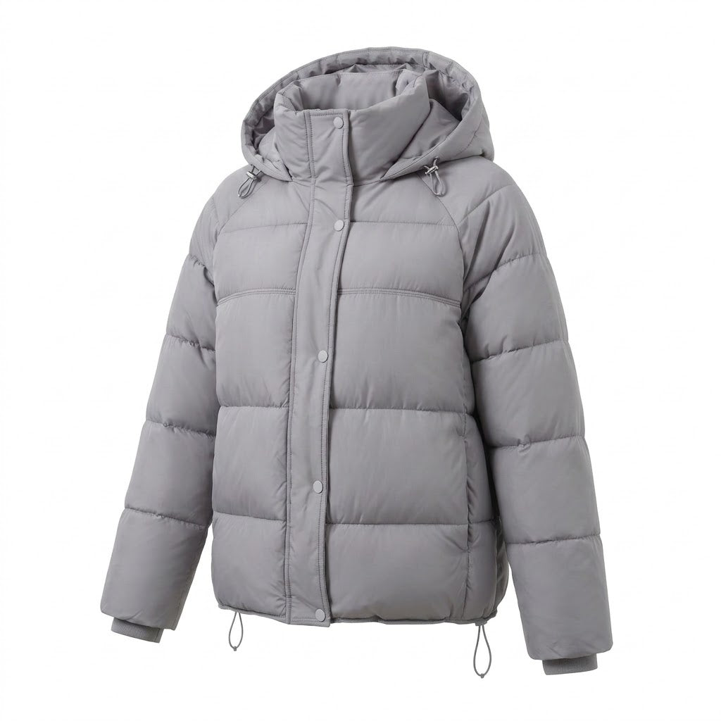 Damen nan kurzer wattierter Oversize-Steppjacke mit hohem Stehkragen und verstellbarem Kordelzug EB