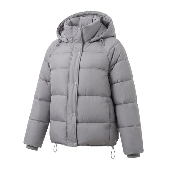 Damen nan kurzer wattierter Oversize-Steppjacke mit hohem Stehkragen und verstellbarem Kordelzug EB