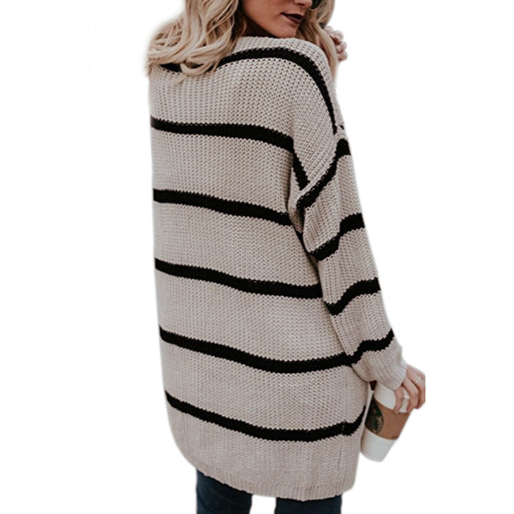 Damen Oversized Strickpullover mit modernem Streifenmuster und lässigem Schnitt EB