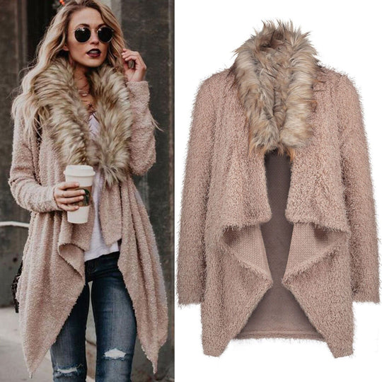 Damen Strickjacke mit luxuriösem pelzverziertem Kragen EB