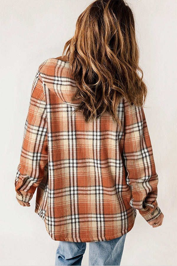 EB | Knopf Sherpa gefütterte Kapuzen-Flanelljacke