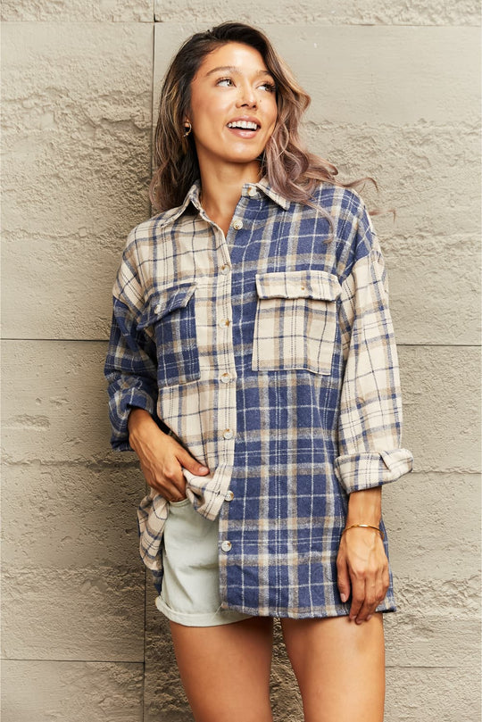 EB | Karo Gefallen Schulter Shirtjacke