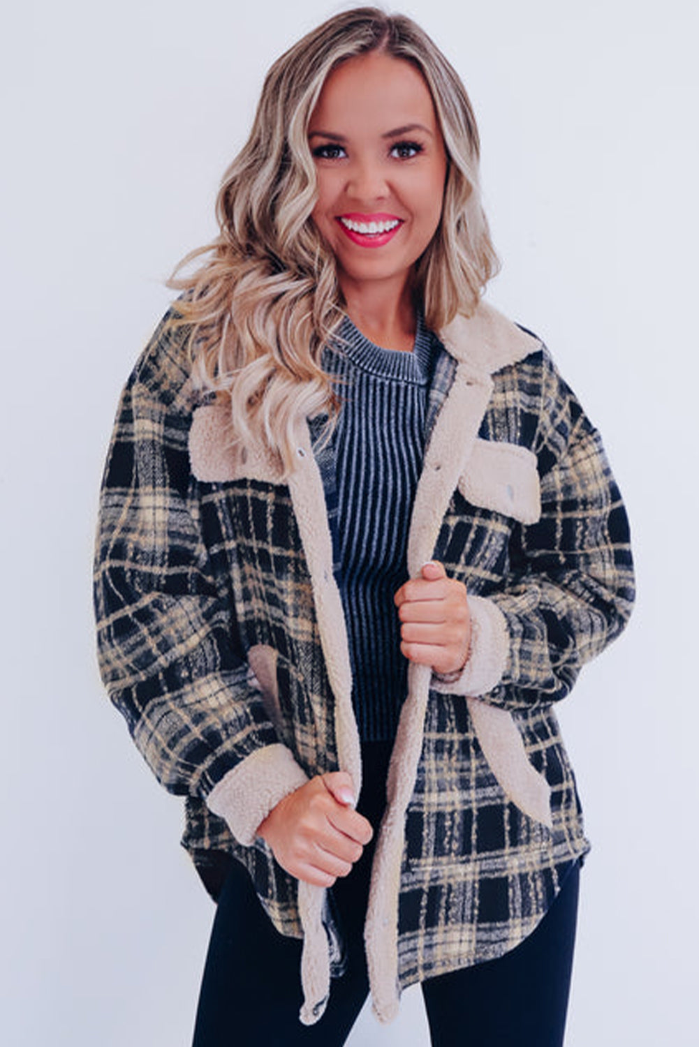 EB | Karierter Teddyjacke mit Sherpa Polyester-mischung Warm und Bequem