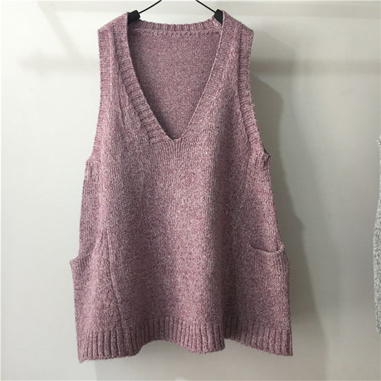 Damen V-Ausschnitt Stricktop mit seitlichen Taschen EB
