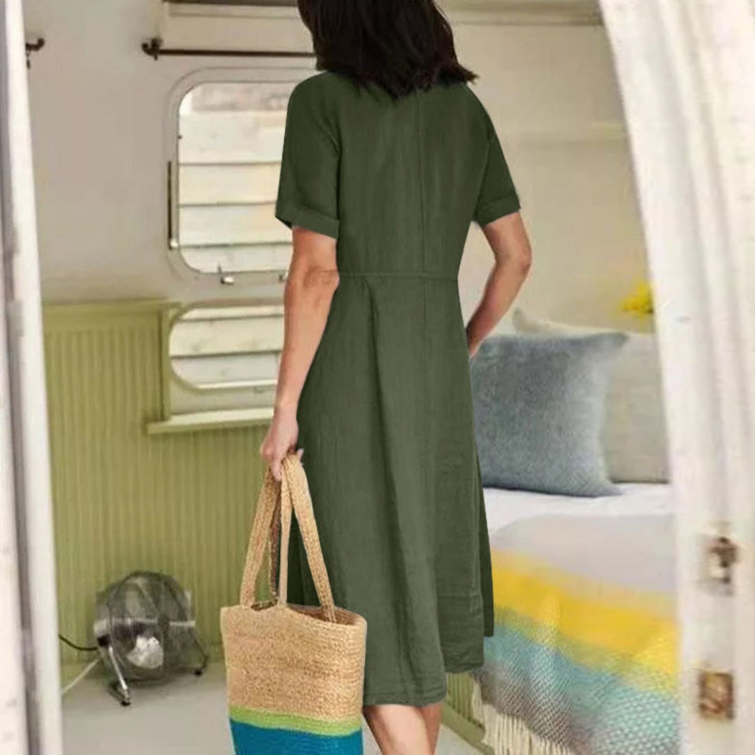 EB | Lockeres Kleid aus Baumwolle und Leinen mit hoher Taille