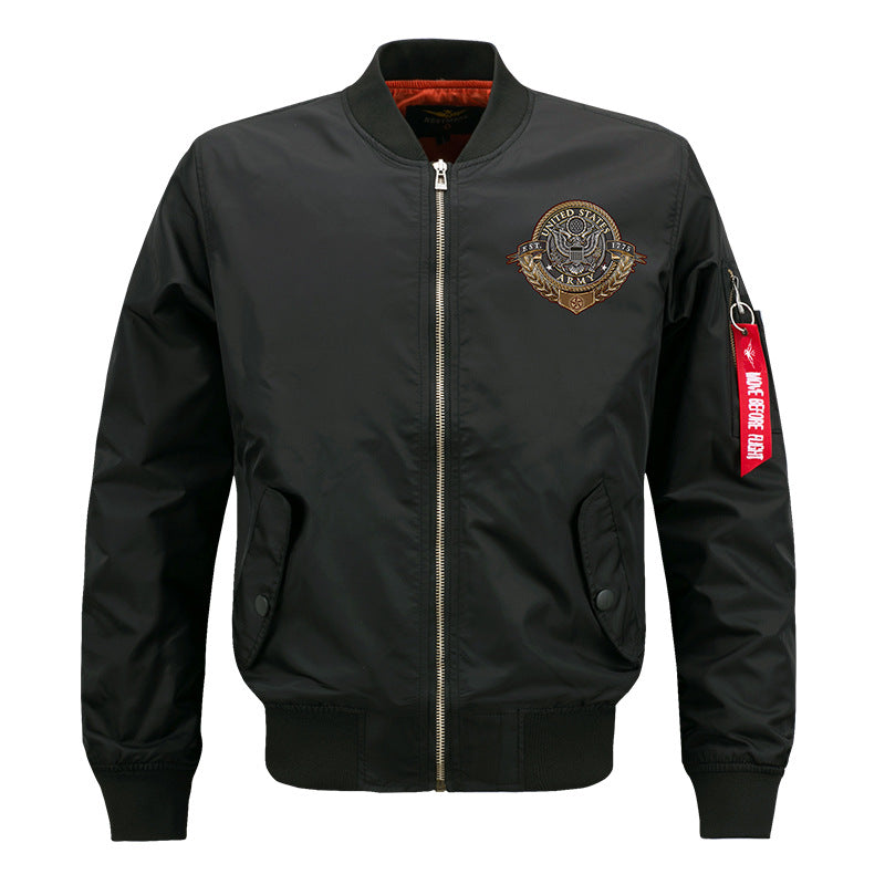 Men's  vintage naval crest pilot bomber with zip sleeve utility tag and ribbed trims EB