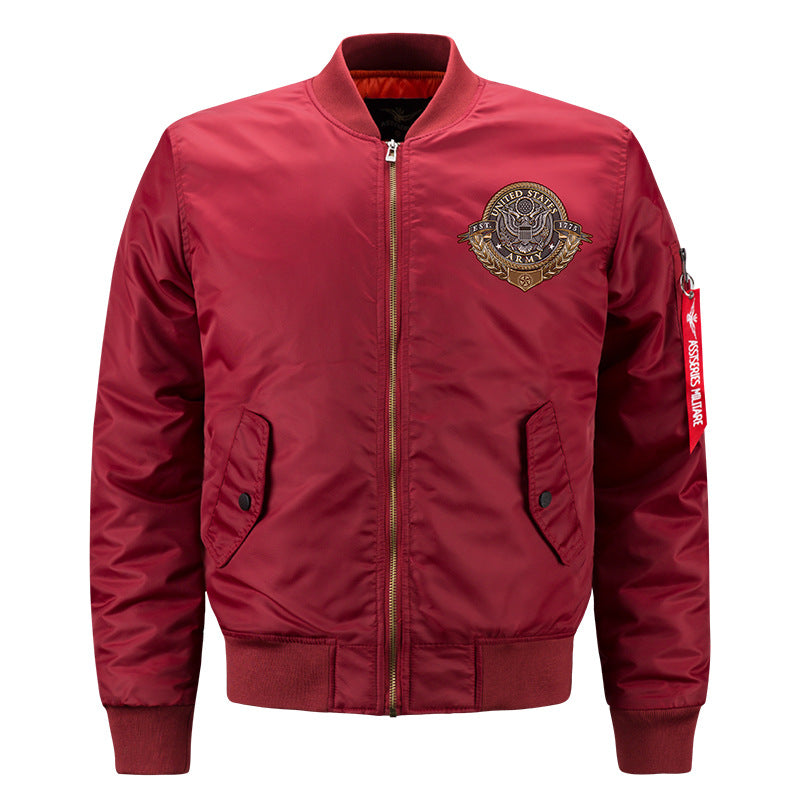 Men's  vintage naval crest pilot bomber with zip sleeve utility tag and ribbed trims EB