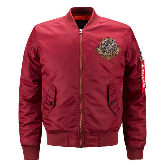 Men's  vintage naval crest pilot bomber with zip sleeve utility tag and ribbed trims EB