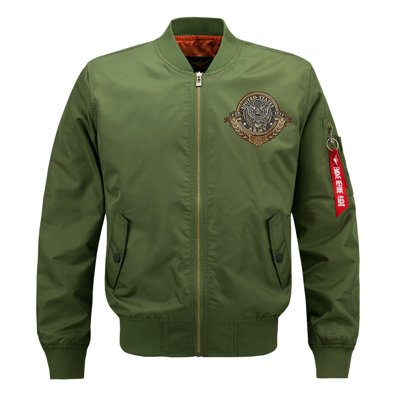Men's  vintage naval crest pilot bomber with zip sleeve utility tag and ribbed trims EB