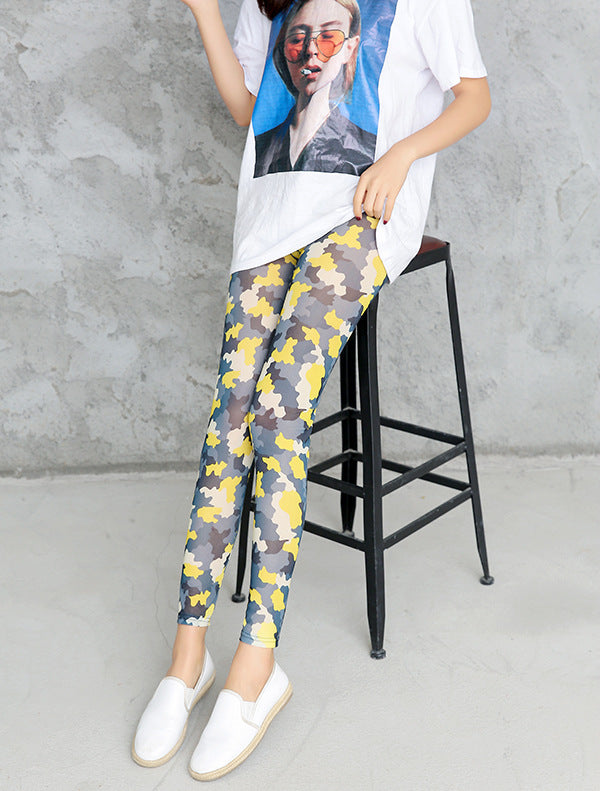 Damen Camouflage-Leggings im modischen High-Waist-Stil EB