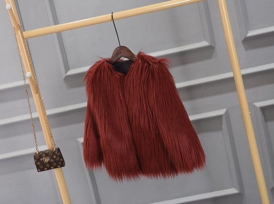 Damen Luxuriöser Kunstpelzjacke mit voluminösem Kragen EB