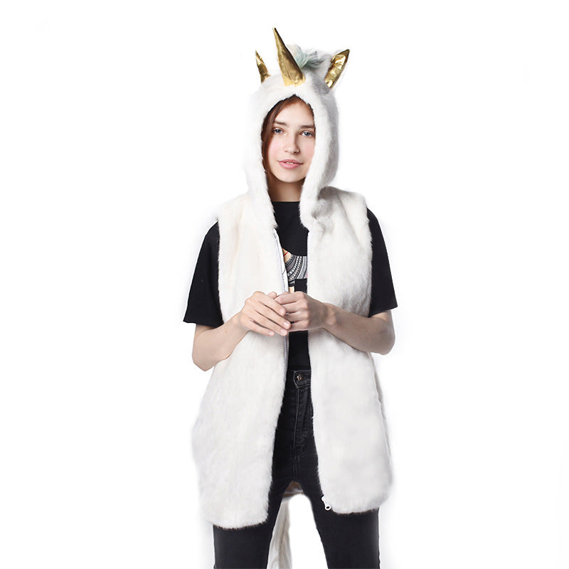 Damen Kuschelige Einhorn-Weste mit Kapuze EB