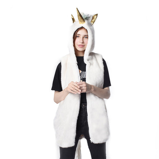 Damen Kuschelige Einhorn-Weste mit Kapuze EB