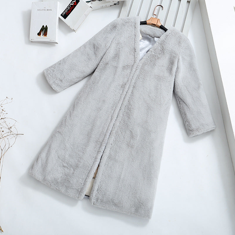 Damen Flauschiger Longjacke aus Kunstfell mit praktischen Taschen EB