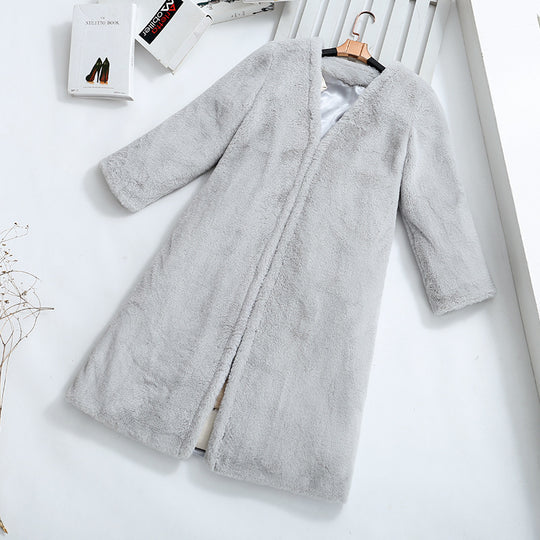 Damen Flauschiger Longjacke aus Kunstfell mit praktischen Taschen EB