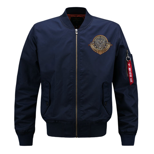 Men's  vintage naval crest pilot bomber with zip sleeve utility tag and ribbed trims EB