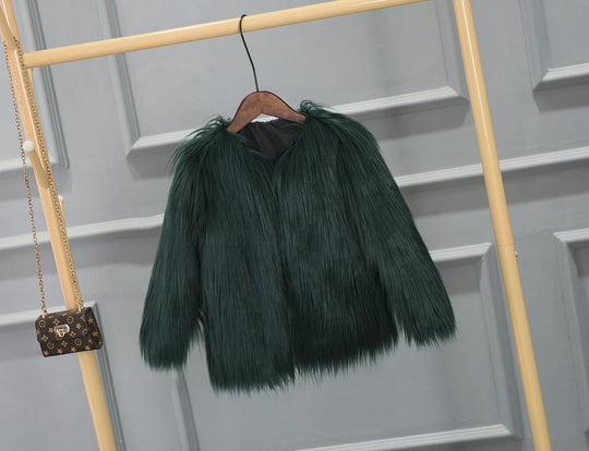 Damen Luxuriöser Kunstpelzjacke mit voluminösem Kragen EB