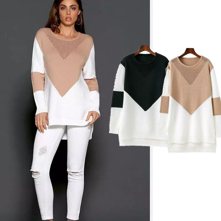 Damen modischer Strickpullover mit stilvollem Farbblockdesign und lässigem Schnitt EB