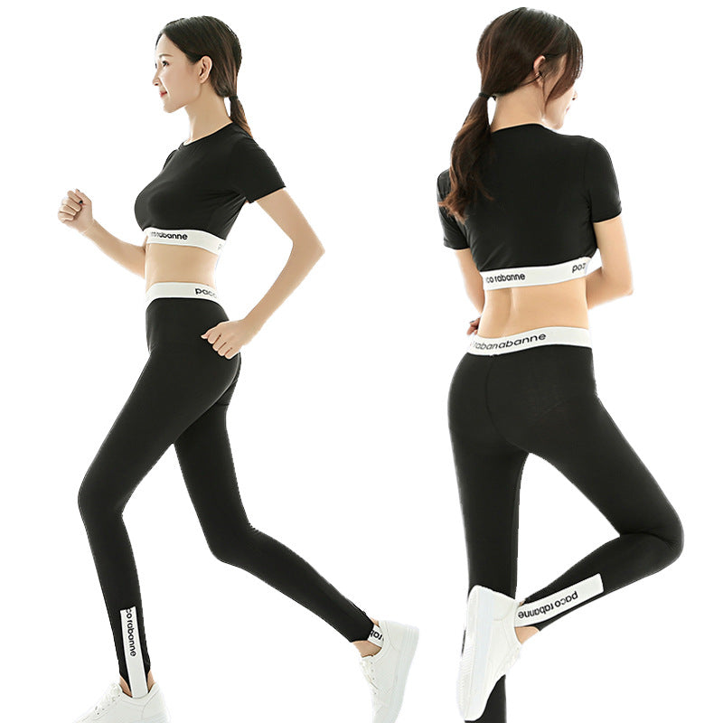 Damen Sportliches Kurzarm-Top und Leggings Set EB
