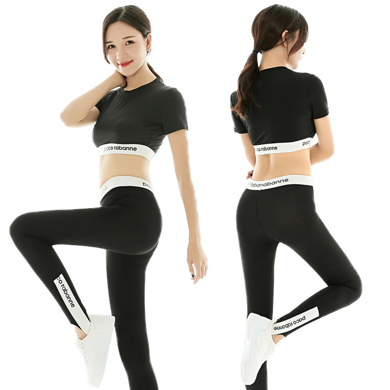 Damen Sportliches Kurzarm-Top und Leggings Set EB