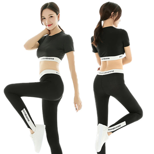 Damen Sportliches Kurzarm-Top und Leggings Set EB