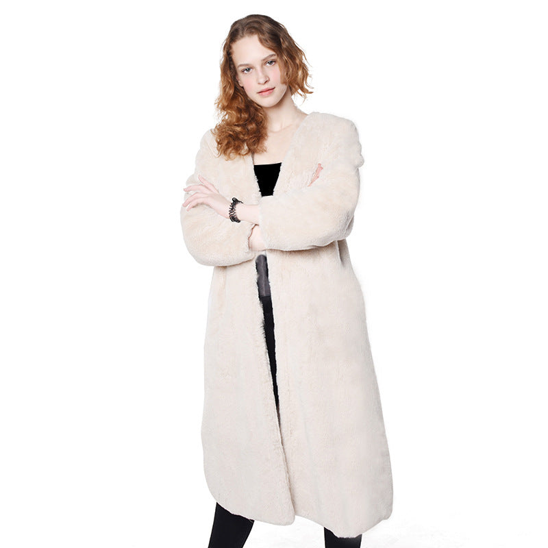 Damen Flauschiger Longjacke aus Kunstfell mit praktischen Taschen EB