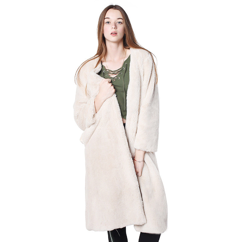 Damen Flauschiger Longjacke aus Kunstfell mit praktischen Taschen EB