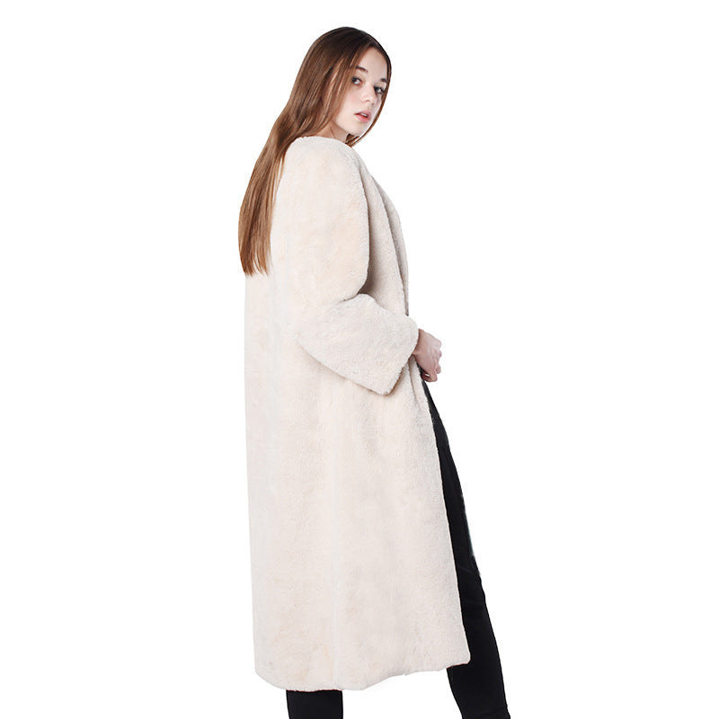Damen Flauschiger Longjacke aus Kunstfell mit praktischen Taschen EB