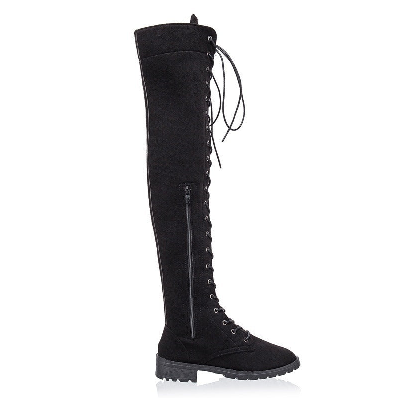 Damen Overkneestiefel aus weichem Wildleder mit dekorativem Schnür-Design EB