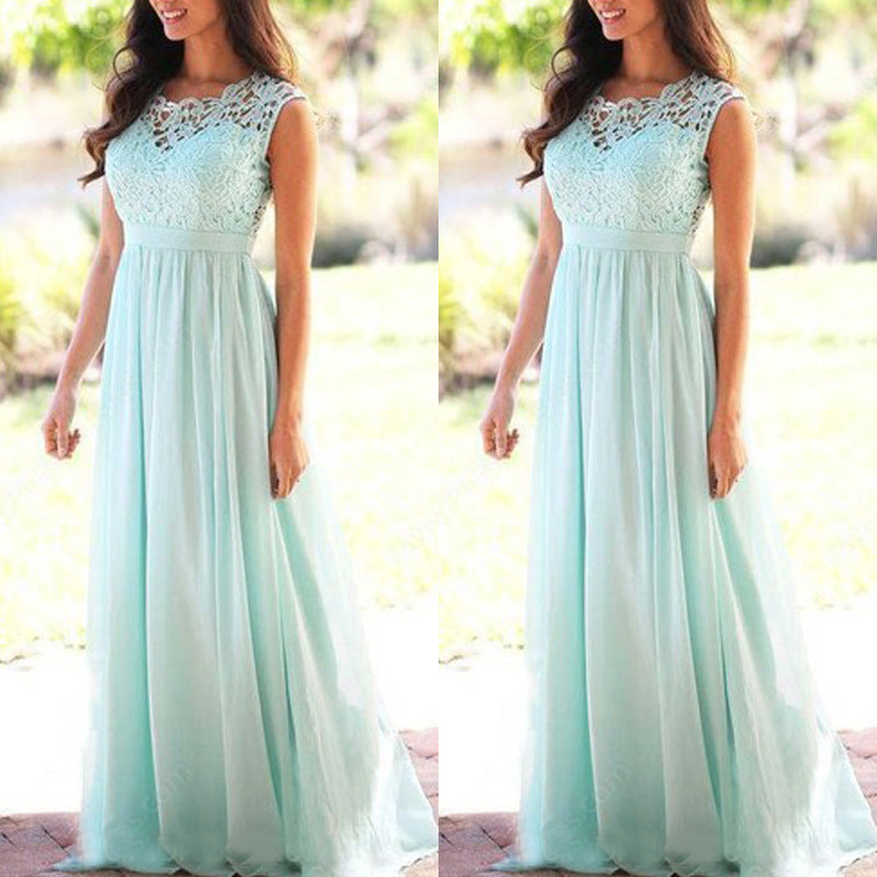 Damen Maxikleid mit elegantem Spitzenoberteil und tiefem Rücken EB