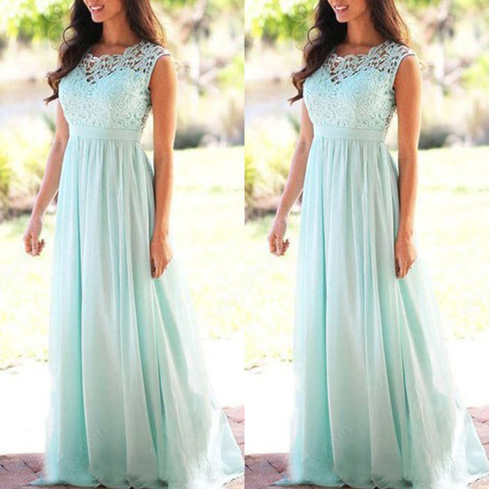 Damen Maxikleid mit elegantem Spitzenoberteil und tiefem Rücken EB