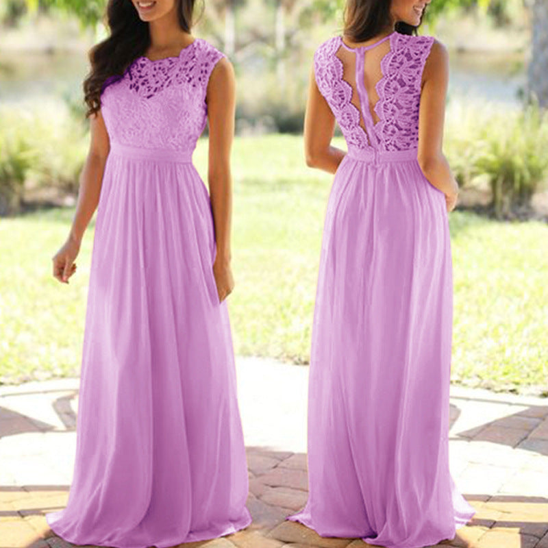 Damen Maxikleid mit elegantem Spitzenoberteil und tiefem Rücken EB