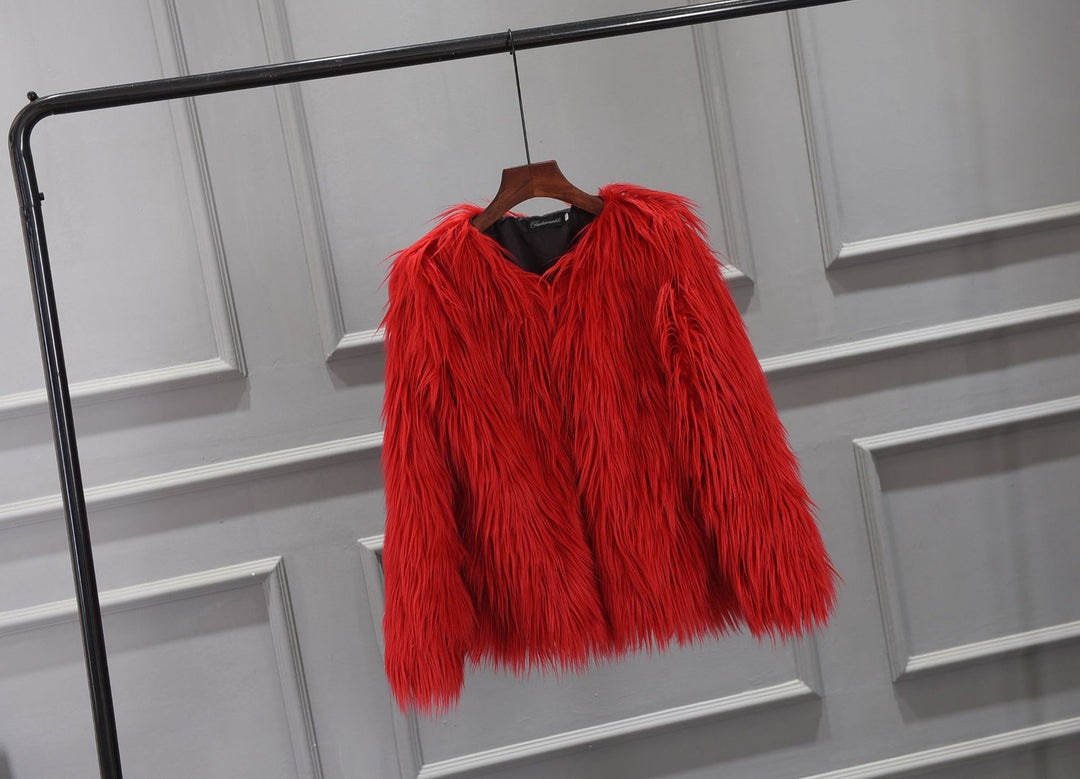 Damen Luxuriöser Kunstpelzjacke mit voluminösem Kragen EB