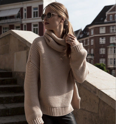 Damen Kuscheliger Strickpullover mit hohem Kragen und strukturierter Oberfläche EB