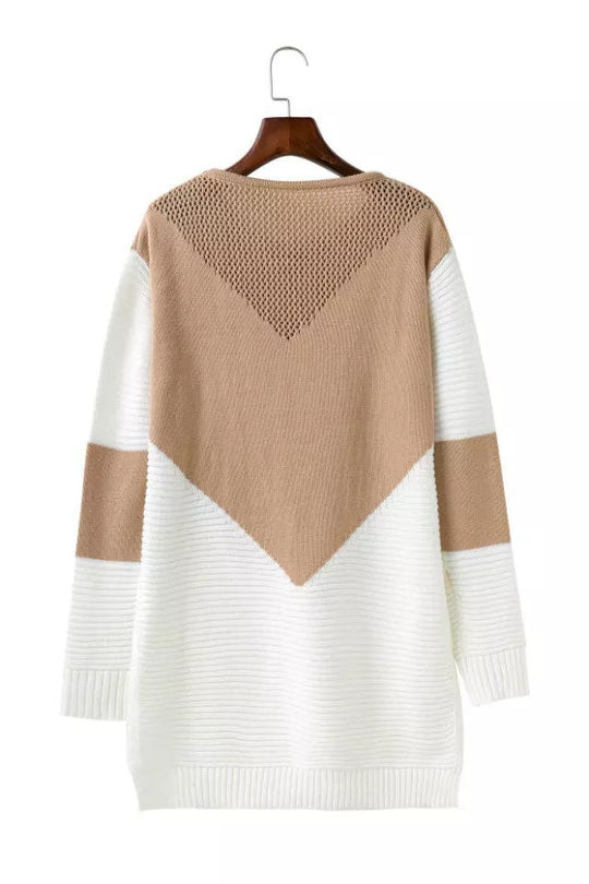 Damen modischer Strickpullover mit stilvollem Farbblockdesign und lässigem Schnitt EB