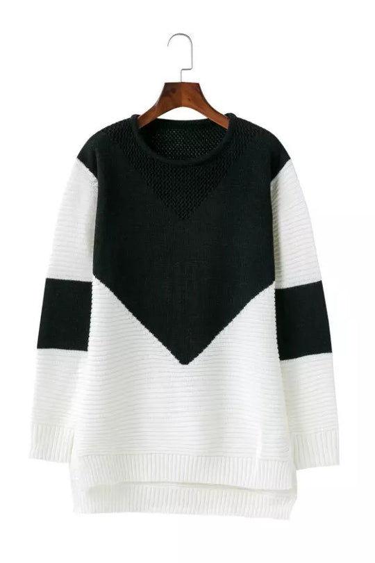 Damen modischer Strickpullover mit stilvollem Farbblockdesign und lässigem Schnitt EB