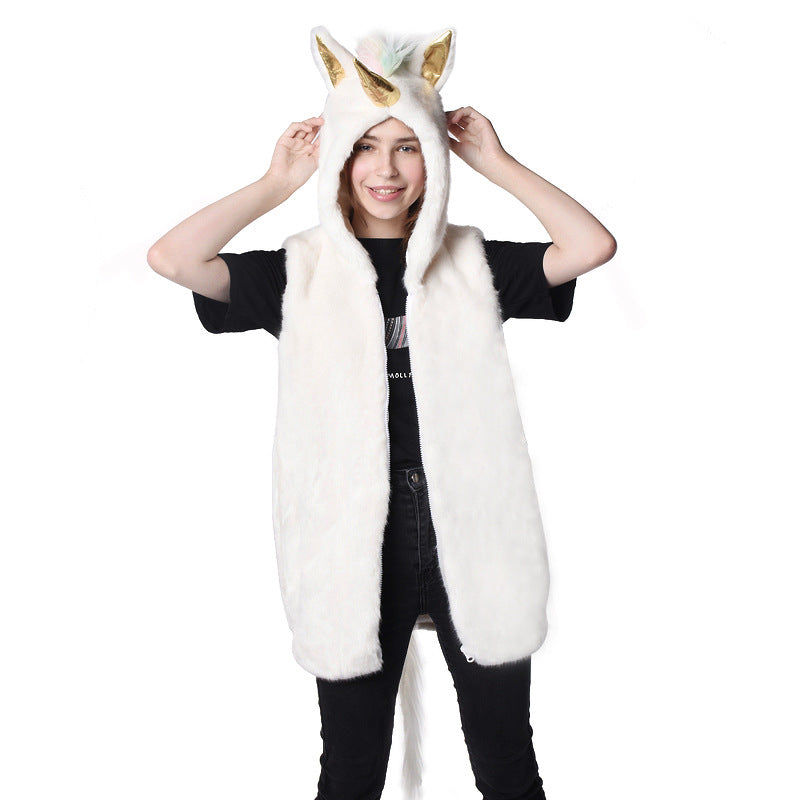 Damen Kuschelige Einhorn-Weste mit Kapuze EB